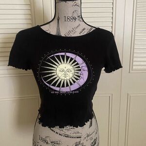 Divided H&M black celestial moon sun graphic crop baby tee